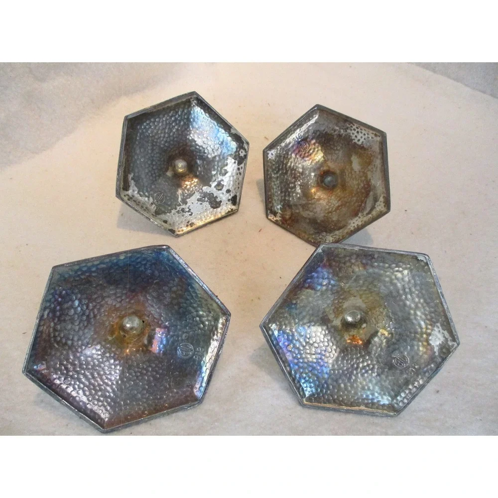 Candle Holders Hammered texture SJW 818 Hexagonal base Silver plated single,